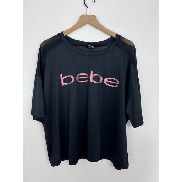 Bebe Sport Mesh Shoulder Black Logo Top Size 2X - Picture 1 of 8